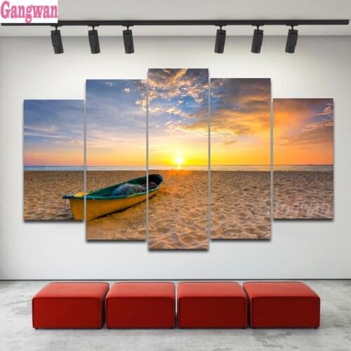 5 Panels/Set diamond Painting Sun Beach, Boats landscape diamond mosaic 5D icon diamond embroidery cross stitch home wall decor