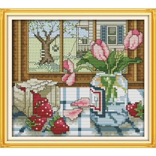 Spring outside the window cross stitch kit 4 season 14ct 11ct count print canvas stitches embroidery DIY handmade needlework