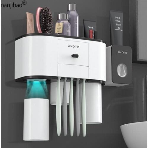 Nanjibao Wall-Mounted Magnetic Toothbrush Holder Mouthwash Cup Storage Rack Household Organizer Bathroom Accessories Set