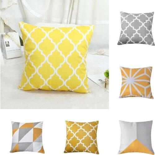New Arrival Mustard Yellow Saffron & Grey Geometric Cushion Cover 18 inch Red Rainbow Cushion Cover Wholesale