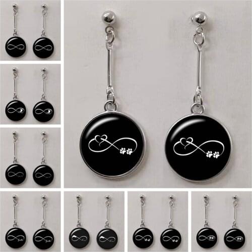 New style black love infinity symbol earrings, glass cabochon pendant earrings gift