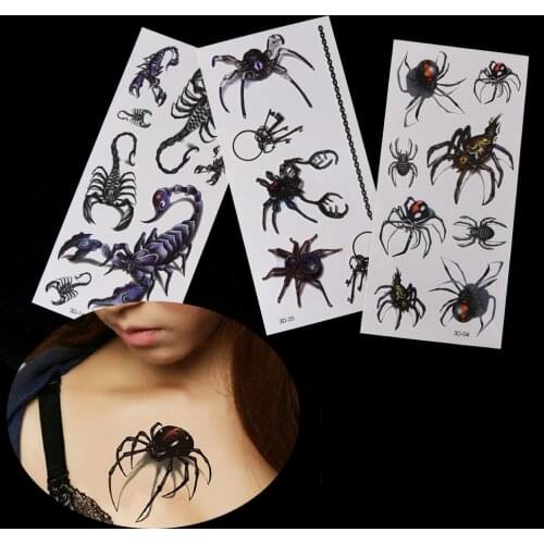 Disposable Waterproof 3d Color Spiders Insects Tattoo Stickers Large Pattern Water Transfer Temporary Tattoos Sticker