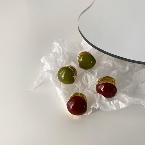 Origin Summer French Enamel Round Ball Earrings for Women Burgundy Green Color Balls Geometric Hoop Earrings Vintage Jewelry