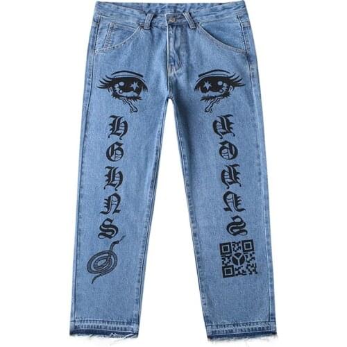European and American street style pants high street ins tide brand jeans mens American hiphop handsome mens trousers wide-leg