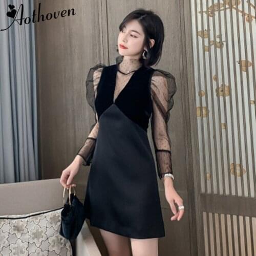 Autumn Sexy Party Dresses High-end Women Stand Collar Long Sleeve Elegant Dress Mesh Patchwork Vintage Bandage Dress Vestidos
