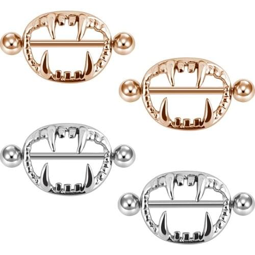 Piercing nipple Newest 2pcs Creative Fashion Surgical Steel Nipple Ring for Women Men Tooth Design Sexy Piercing Body Jewelry