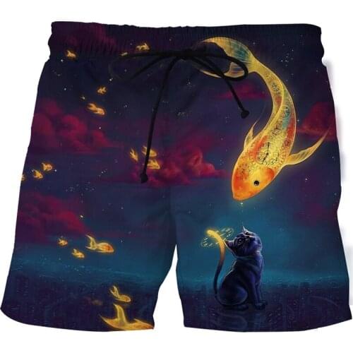 3D Cat Goldfish Swim Shorts Breathable and quick-drying beach pants Summer mens sports and comfortable surfing shorts male