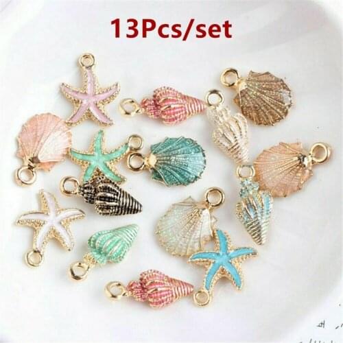 Hot 13Pcs/Set Cute Colorful Conch Sea Shell Charms Ocean Pendants Making Handmade Accessories Craft Making or Decoration