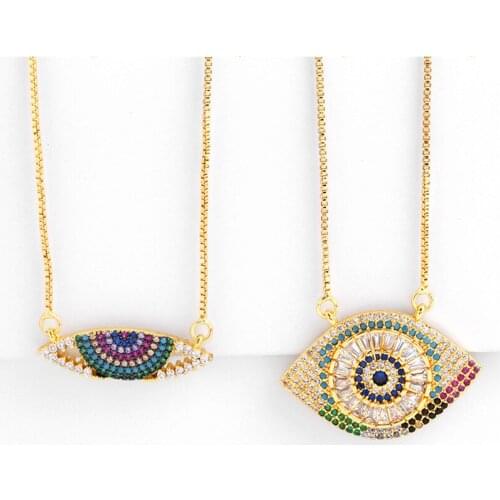 Gold Filled big Greek Eye Necklace For Woman vintage ethnic Zirconia Evil Eye Pendant Necklace CZ Rainbow Jewelry Wholesale