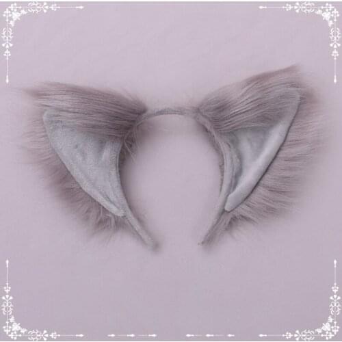 Q1QA Large Faux Fur Animal Ears Headband Woodland Forest Theme Furry Plush Hair Hoop Halloween Cosplay Costume Party Favors