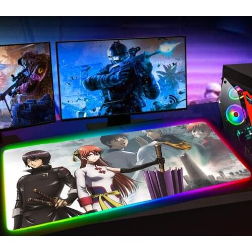 RGB Gintama Anime Mouse Pad Gaming XXL Mause Pad Gamer Mousepad Keyboard Mat Deskmat Rubber No-slip with Backlit Mausepad 25X35