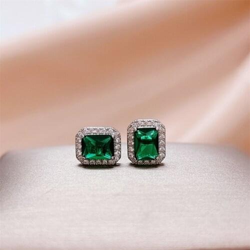 KAIDUODUO Classic Silver 925 Jewelry Stub Earring with Rectangle Emerald Gemstones 5A Zircon Anniversary Party Gift Wholesale