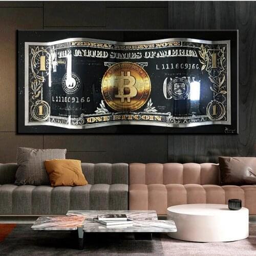 Nordic Bitcoin Money Canvas Painting Inspirational Quotes Street Modern Wall Art Posters and Prints Large Pictures Home Decor