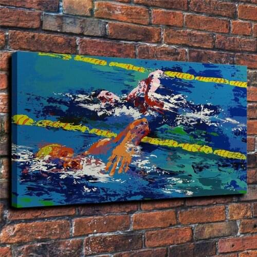 LeRoy Neiman HD Print Modern Abstract Swimming Competition Oil Painting on Canvas Poster Wall Art for Living Room Home Decor