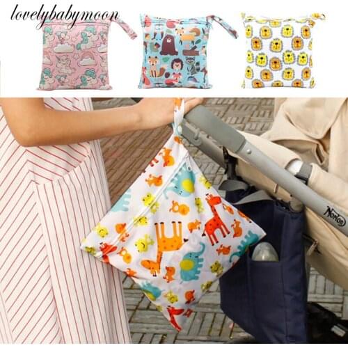 Baby Diaper Bag Printed Waterproof Wet Dry Nappy Zipper Handbag Stroller Carry Pack Travel Outdoor Wet Diaper Storage Bag Pocket