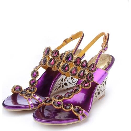 Dancer Shoes Summer Sandals Rhinestones Shoes Women Hollow Out Wedge Heels Open Toe Slingbacks 2017 New Fashion