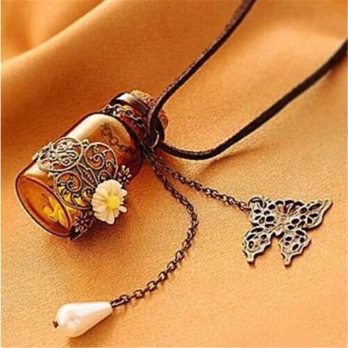 Fashion Jewelry Necklace Carved Long Leather Cord Necklaces & Pendants Retro Cork Wishing Bottle Sweater Chain For Women Gift