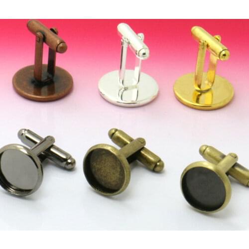 High Quality 10pcs Wholesale 10 12 14 16 18 20mm Cabochon Round Bronze/Silver/Gold French Cuff Links blanks Tray,Cufflinks Base