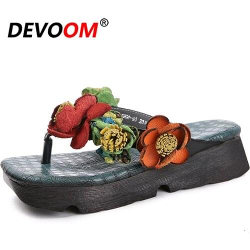 New Fashion Teenslippers Women Genuine Leather Wedge Flip Flops Tongs Femme Ete Slippers Women Summer Non-slip Platform Slippers