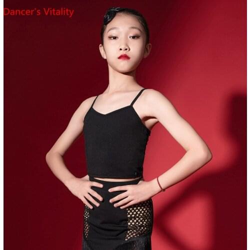 Latin Dance Female Child Sexy Suspender Top Practice Clothes Summer New Girls Backless Shirt Professional Competition Clothing