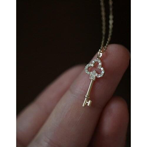 14K Gold Filled Necklaces for Women with Pendant Diamond Key Necklace Wedding for Women Clavicle Chain Fine Jewelry Collares