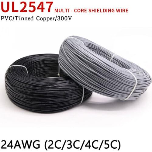 1M 24AWG UL2547 Shielded Wire Signal Cable 2 3 4 5 Cores PVC Insulated Channel Audio Headphone Copper Control Shielding Wire