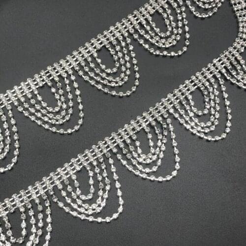 10Yards Crystal Rhinestone Cup Chain Tassel Trim For Wedding Dress Diy Collar Material