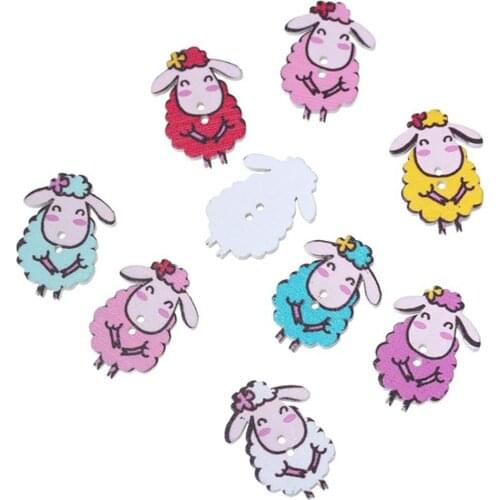 10PCs/Pack Wood Sewing Button Scrapbooking Sheep Painting Shape Color At Random 2 Holes Color At Random
