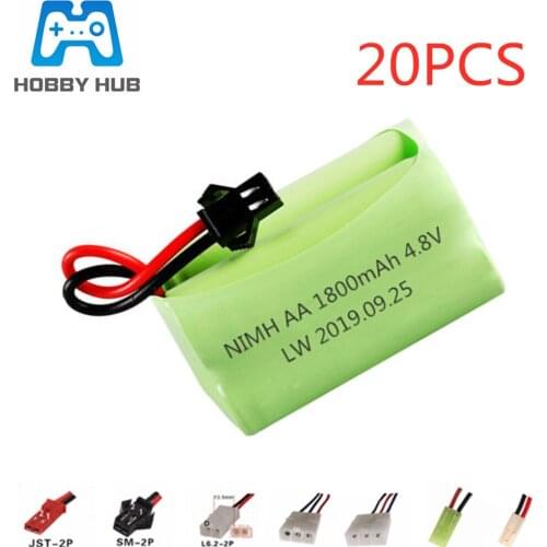 1800mah 4.8v Rechargeable Battery For Rc toys Cars Tanks Robots Boats Guns NIMH 4.8v AA Battery Pack 20Pcs For RC boats