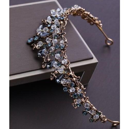 Baroque Bronze Black Rhinestone Beads Bridal Tiaras Crown Wedding Hair Accessories Gold Crystal Crowns Vintage Brides Headbands