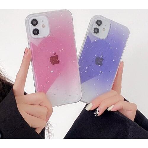 Glitter Love Heart Phone Case For iPhone 11 12 Pro Max X XR XS Max 7 8 Plus SE 2020 Soft Bling Stars Transparent Back Cover Capa
