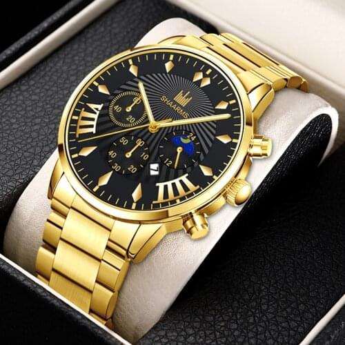 Luxury Business golden Watches Men Charm Quartz Wrist Clock Stainless Steel Strap Watch Calendar Office Quartz Wristwatches