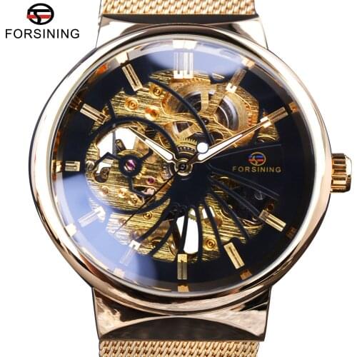Forsining Fashion Luxury Skeleton Dressing Design Golden Clock Men Stainless Steel Men Watch Top Brand Luxury Mechanical Watch