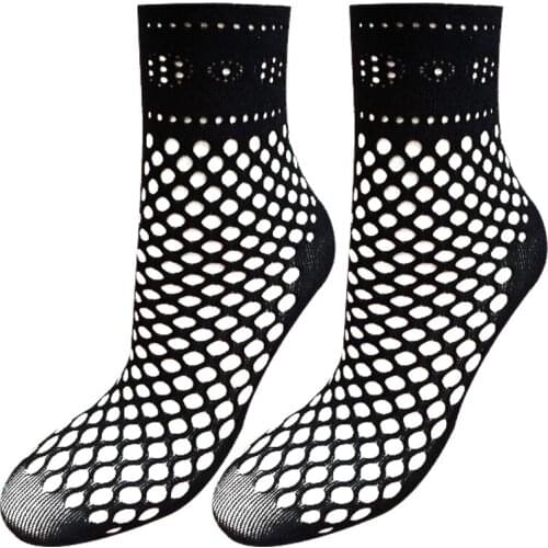 Black Women Socks Summer Thin Hollow Out Dot Mesh Transparent Sock Women Fashion Streetwear Fishnet Socks 2021