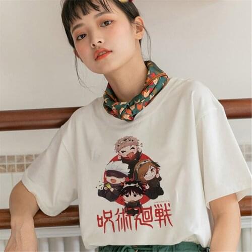 Anime Women Tshirt Jujutsu Kaisen Summer Harajuku O-Neck Short Sleeve Itadori Yuji Print Tee Tops Streetwear Clothes Female