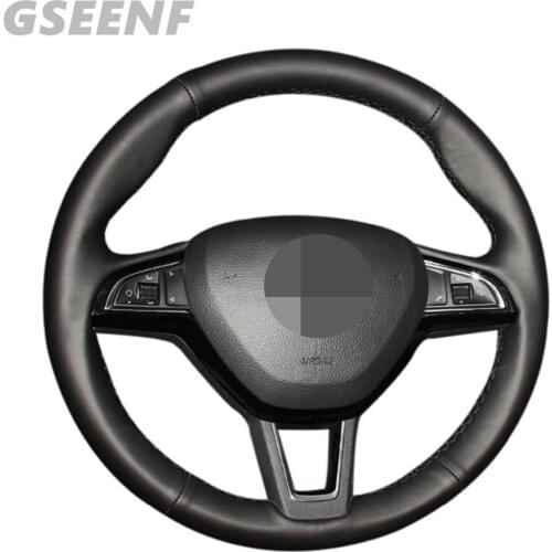 Car Steering Wheel Cover For Skoda Roomster 2013-2016 Citigo Fabia 2013-2019 Rapid 2012-2019 Black DIY Artificial Leather