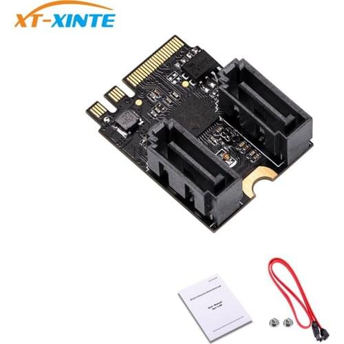 XT-XINTE M.2 to Sata 3 Adapter Card A-Key and E-Key PCIe3.0 to 2 Ports SATA 6gb/s Free Driver 21*30mm Size Black