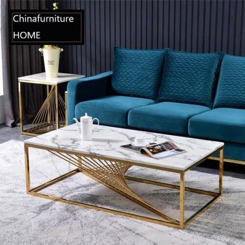 Chinafurniture post-modern light luxury living room marble simple modern rectangular coffee table side table combination