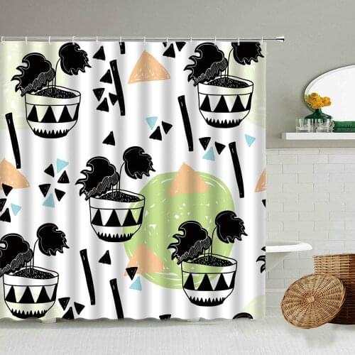 Cartoon Tropical Plant Potted Shower Curtain Cactus Leaf White Background Child Bathroom Accessories Waterproof Screen Set Gift