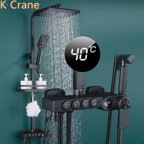 Hot Cold Digital Shower Set Bathroom Wall Mount Thermostatic Shower System SPA Rainfall Bathtub Faucet Bath Rainshower Grifo Tap