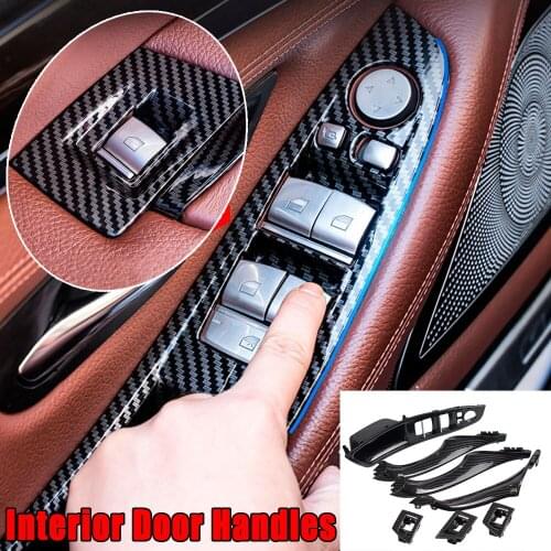 Car Left Hand Drive LHD Interior Inner Door Handle Panel Cover Beige Black Carbon Fiber For BMW 5 series F10 F11 2010-2016