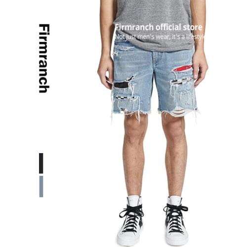 Firmranch News 2021 Retro High Street Hipster Broken Hole Paisley Jeans Shorts Men/Women Loose Denim Hollow Short Pants Casual