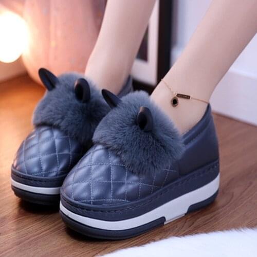 New winter PU bag with thick cotton drag women plush home shoes fashion waterproof leather warm cotton shoes