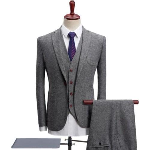 Korean-style Slim Fit Mens Office Casual Suit Simple Solid Color Single-breasted Blazer Vest Trousers Three-piece Suit