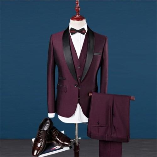 Solid Color Large Size Business Casual Three-piece Blazer Vest Trousers Suit Korean Best Man Wedding Banquet Formal Suit