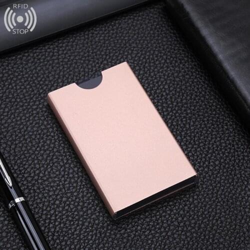 Wholesale Aluminum Antimagnetic Card Holder Women Metal Cowhide Rfid Credit Card Business Card Id Holders Organizer Wallet
