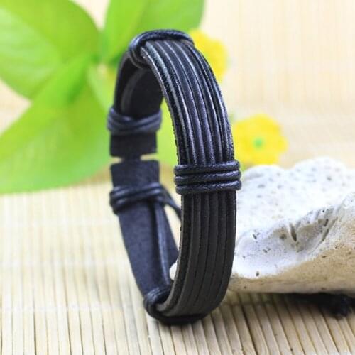 Wholesale Vintage 6 Pcs/set Multilayer Black Leather Bracelet Men Braided Handmade Rope Wrap Bracelets & Bangles Male Gift DX61