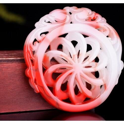 Natural Chinese Jade Chicken Blood Color Hand-carved Hot Wheel Pendant Boutique Jewelry Color Necklace for Men and Women