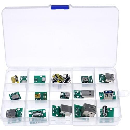 16 in 1 USB To DIP Adapter Board Pin Board Micro / Mini / port USB Male and Female Head 2.0/3.0/3.1 Type-C to DIP Converter +BOX
