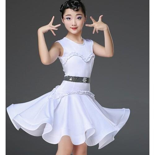Latin Dance Dress for Girls Kids Dance Costume Cha Cha Dress Children Latin Dance Wear Salsa Dress Latin Competition Dress White